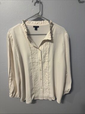 Ann Taylor Ivory Ruffle Pintuck Blouse
